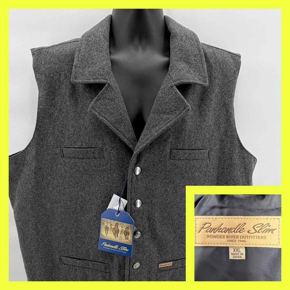 Panhandle Slim Vest Mens XXL Charcoal New Wool‎ Solid Heather Powder River